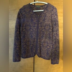 Purple and Brown Patterned Zippered Cardigan